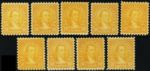 591, Mint VF LH 10¢ WHOLESALE Lot - NINE Stamps CV $360.00 * Stuart Katz