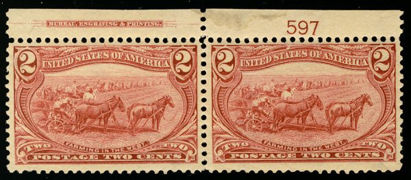 US US #286 SCV $160.00 F/VF mint never hinged, PLATE STRIP PAIR,  super fresh...