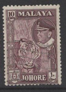 MALAYA JOHORE SG160 1960 10c DEEP MAROON FINE USED