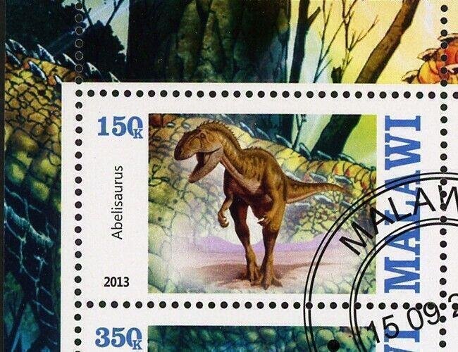 Malawi Dinosaur Abelisaurus Pre Historic Animal Souvenir Sheet of 4 Stamps