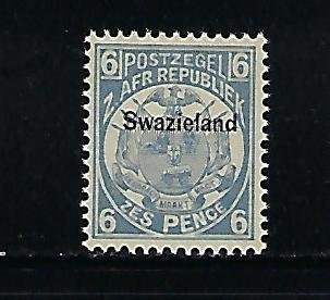 SWAZILAND SCOTT #4 1889 6P (GRAY) (BLACK OVERPRINT) -MINT EXTRA  LIGHT HINGED