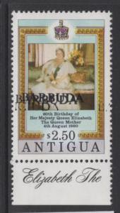BARBUDA SG534a 1980 $2.50 QUEEN MOTHER SURCHARGE DOUBLE MNH