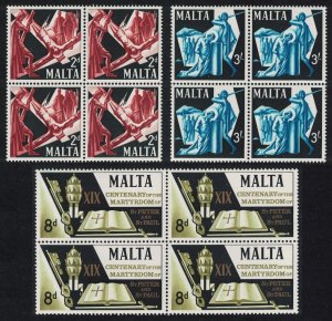 Malta Martyrdom of St Peter and St Paul 3v Blocks of 4 1967 MNH SC#364-366