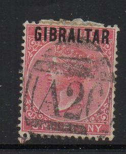 Gibraltar Sc 2 1886 1d rose Victoria stamp used