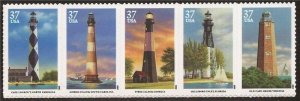 2003 Southeastern Lighthouses Strip Of 5 37c Stamps, Sc# 3787-3791, MNH, OG