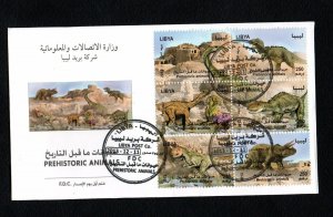 2013- Libya- Prehistoric Animals - Minisheet of 6 stamps- FDC rare 