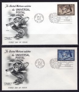 UN New York 17-18 UPU Fleetwood U/A Set of Two FDC