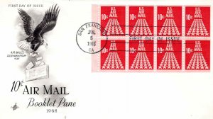 USA 1968 FDC Sc C72b 10c Booklet Pane Air Mail Artcraft Cachet San Francisco