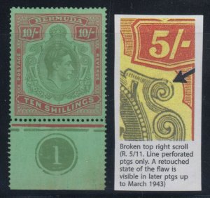 Bermuda, SG 119bd, MNH control (* sel, normal brown OG) Broken TR Scroll var