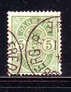 Denmark Sc 38 1884 5 ore green Arms stamp used