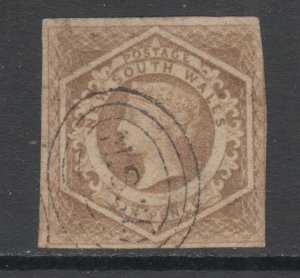 New South Wales Sc 29f, SG 93a, used. 1854 6p fawn QV, watermarked 8, sound