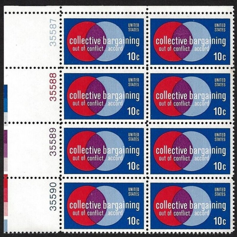 US 1558 -MNH Plate Block of 8 - 10¢ stamps - Collective Bargaining. FREE SHIP!!