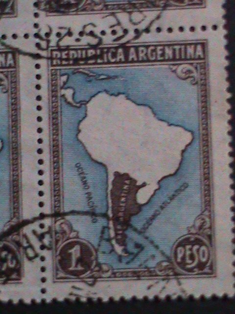 ​ARGENTINA-1935 SC#446   87 YEARS OLD- MAP OF SOUTH AMERICA -USED BLOCK-VF