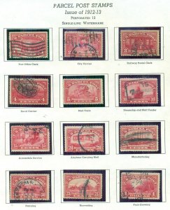 US #Q1-12, Complete set 1¢-$1.00, used, sound and F/VF, on album page Scott $183