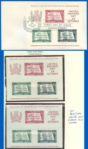 United Nations Lot 3 Items, UN Scott #38 FDC, Unused Cachets, 1 1st Printing (SK