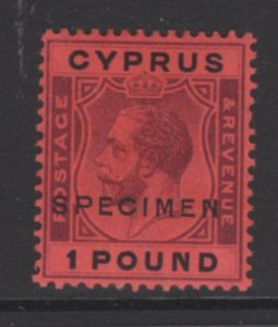 CYPRUS SG102s 1924 £1 PURPLE & BLACK/RED SPECIMEN MTD MINT