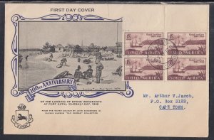 South Africa Scott 108 Blk 4 FDC - Natal Settlers, 100th Anniv. T2-3