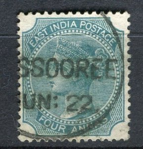 INDIA; 1880s early classic QV issue fine used 4a. value + POSTMARK Mussooree