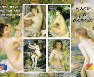 Malagasy 1999 Nudes Paintings by RENOIR Sheetlet (4) IMPERFORATED  MNH