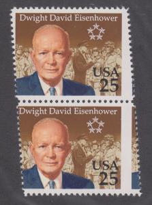 US Sc 2513 MNH. 1990 29c Eisenhower, oblique misperf pair, VF