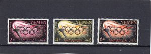 YAR  1963 SUMMER OLYMPIC GAMES ROME SET OF 3 STAMPS OVERPRINTED MNH