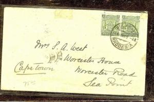 RHODESIA (P1210B) ARMS 1/2D PAIR COVER BULAWAYO TO CAPE TOWN