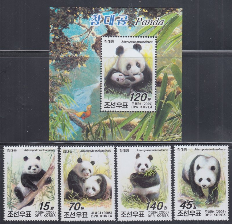 NORTH KOREA Sc #4427-30,432 MNH S/S and SET of  PANDAS