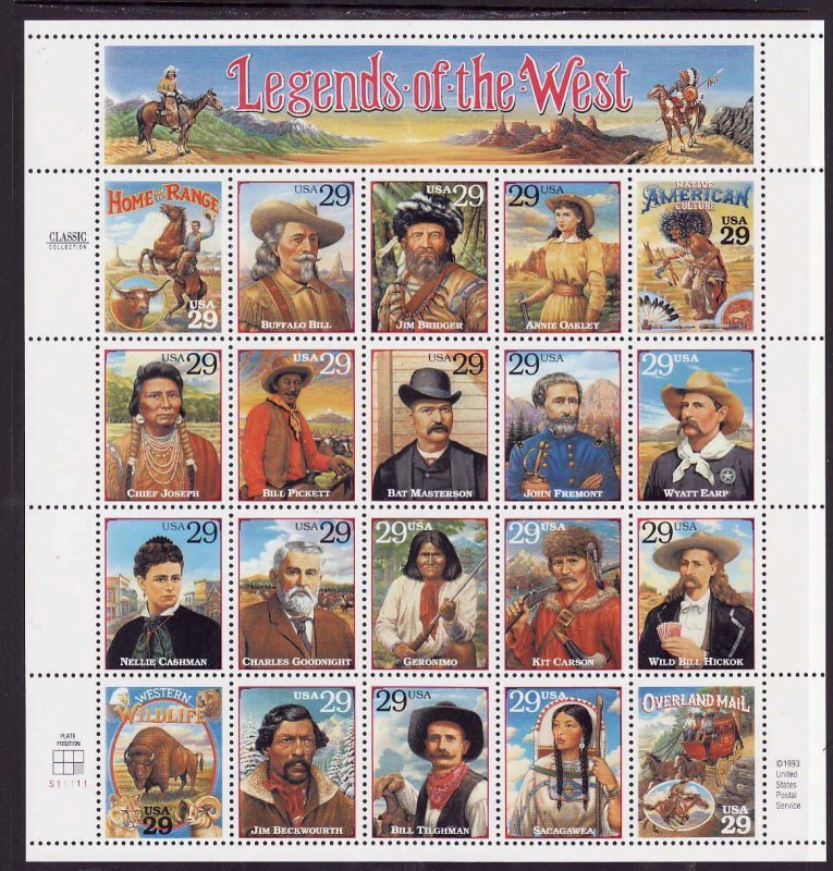 USA-Sc#2869- id8-unused NH sheet-Legends of the West-1994-