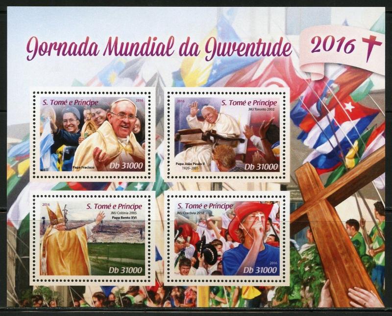 SAO TOME  2016 YOUTH DAY POPE FRANCIS SHEET  MINT NH