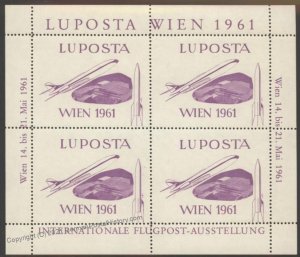 Austria 1961 Rocket Mail Souvenir Sheet LUPOSTA MNH Raasdorf Aspern Vigne 103459