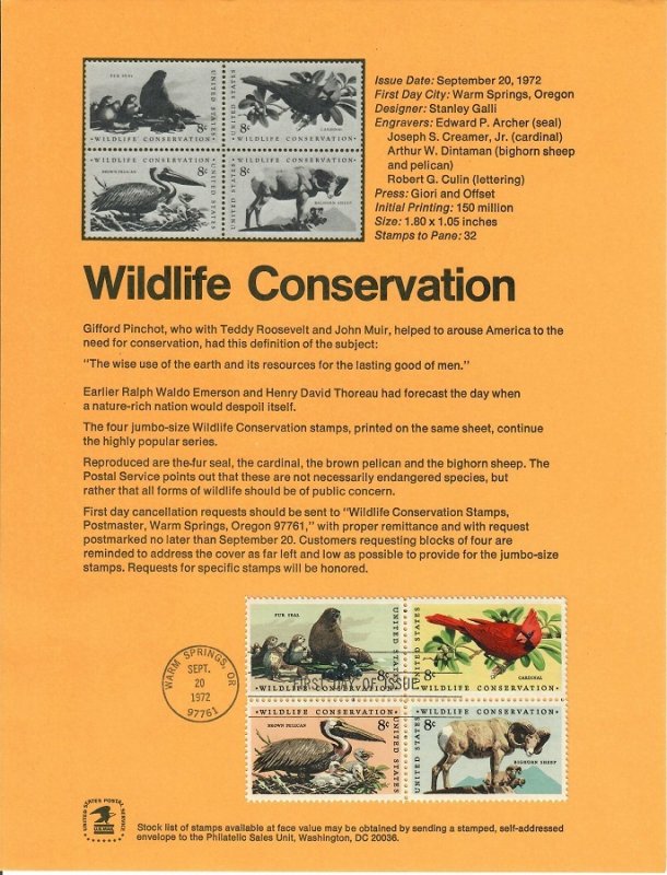 US SP312 Wildlife Conservation Souvenir Page #1467a
