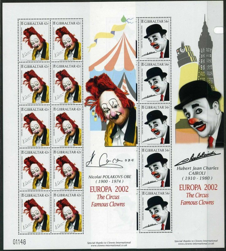 Gibraltar 901-904 sheets,MNH. EUROPE CEPT-2001.Circus:Famous clowns.