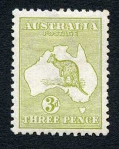 Australia SG5 3d Olive Die I Kangaroo wmk 1st Crown M/M cat 85