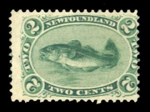 Newfoundland #24 Cat$125, 1865 2c green, unused without gum
