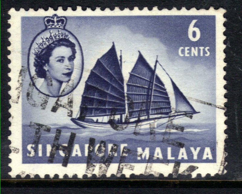 Singapore 1955 - 59 QE2 6ct Deep Grey Blue  SG 42 ( J152 )