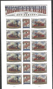 U.S.#5380a Transcontinental Railroad 55c FE Pane of 18, MNH. Oversized Ship