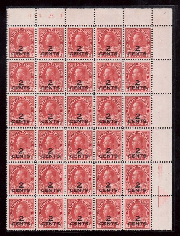 Canada #140ii VF/NH Pyramid Guidelines UR Imprint Block Of 30