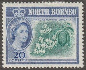 North Borneo, stamp, Scott#286,  mint, hinged,  20 cents,  Queen