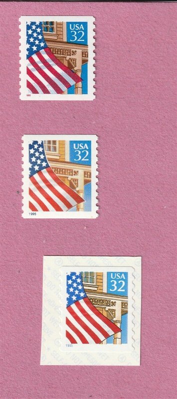 Single 32c Flag US 2913, 2914, 2915 Lot (3) MNH F-VF