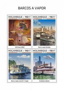 HERRICKSTAMP NEW ISSUES MOZAMBIQUE Steam Boats Sheetlet