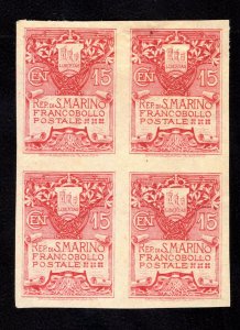 MOMEN: SAN MARINO SASS #48A 1905 IMPERF BLOCK MINT OG H/1NH €33,000 LOT #67642