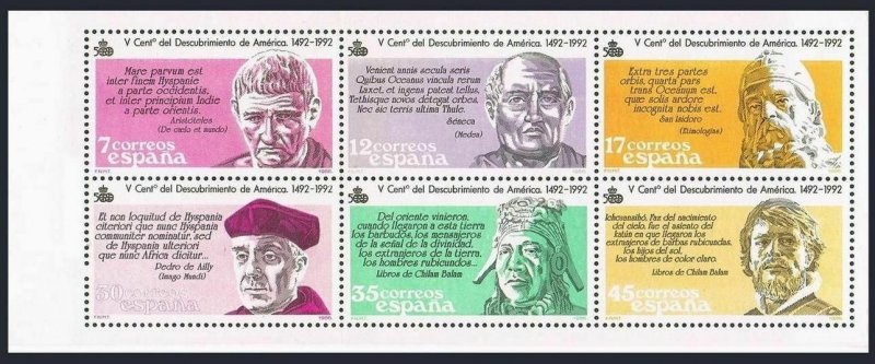 Spain 2491-2496a pane,MNH.Michel 2743-2748. Discovery of America.Men.1986.