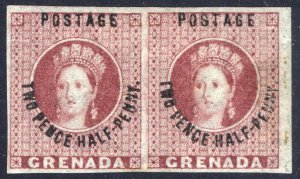 Grenada 1881 2 1/2d RoseLake IMPERF PAIR w CERT SG22a Sc 9a MM/MH Cat£650($845)