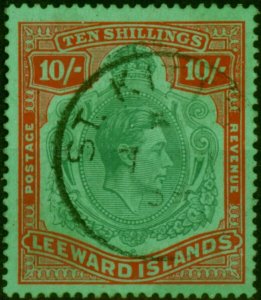 Leeward Is 1938 10s Bluish Green & Deep Red-Green SG113 Fine Used 'St Kitts CDS'