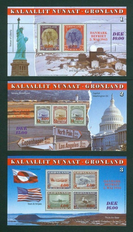 Greenland. 3 Souvenir Sheet. Mnh. 1995 Set. The American Series 1945-95.