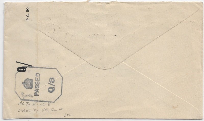 Fort Manning, Nyasaland to Washington DC 1945 Nyasaland censor Ty VB (C5595)