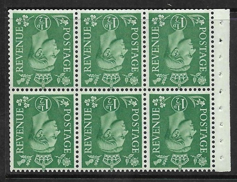 QB26a perf type Ie Bottom -1½d Pale Green Booklet pane UNMOUNTED MINT/MNH
