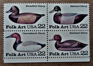 United States #2141a 22c Duck Decoys MNH block of 4 (1985)
