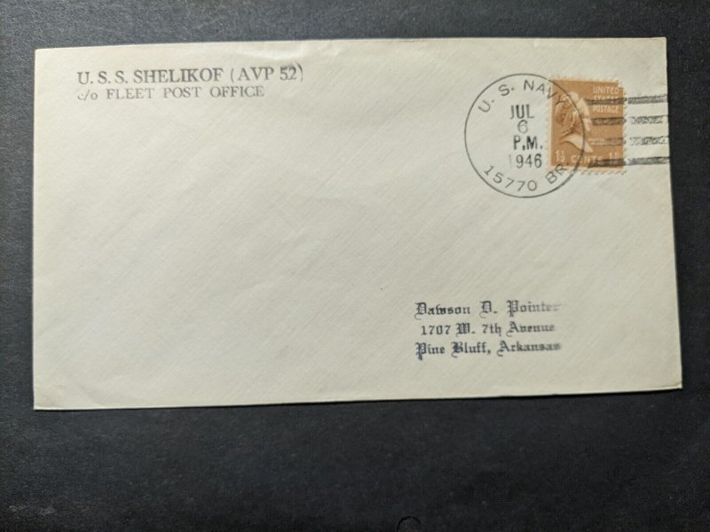 USS SHELIKOF AVP-52 Naval Cover 1946 Branch 15770