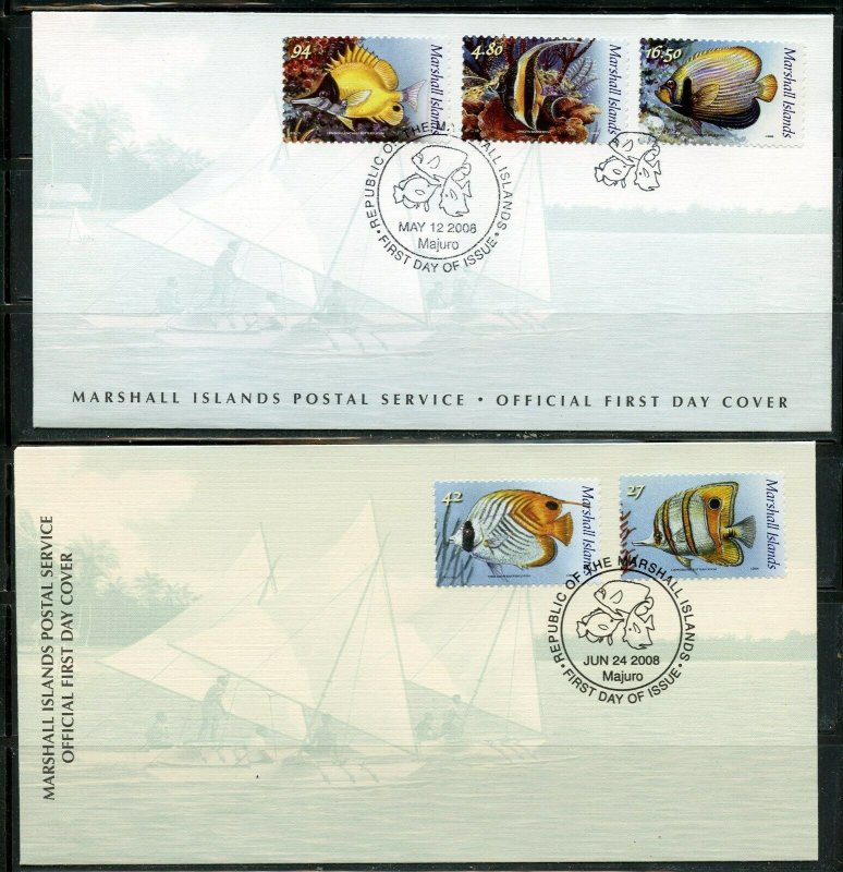 MARSHALL ISLANDS MAY 12, 2008  FISH DEFINITIVES ON TWO  FIRST DAY COVERS 